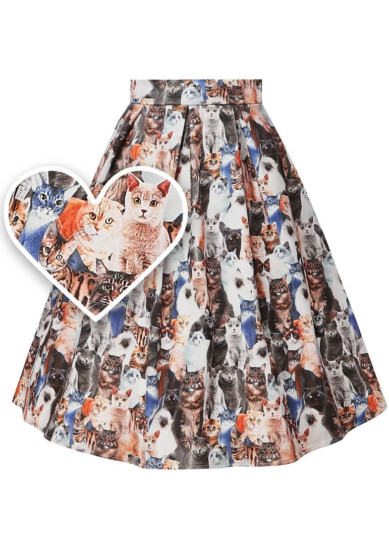 New In Dolly & Dotty Carolyn Furry Cat 50's Swing Skirt Multi