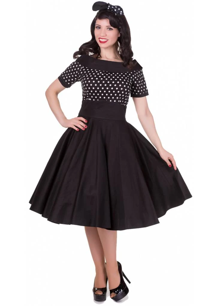 Dolly & Dotty Darlene Polkadot 50's Swing Dress Black