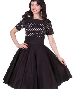 Dolly & Dotty Darlene Polkadot 50's Swing Dress Black