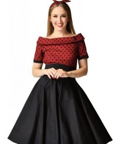 Dolly & Dotty Darlene 50's Swing Dress Burgundy Black New In