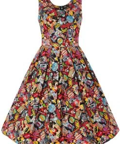 New In Dolly & Dotty Amanda Pop Art 50's Swing Dress Multi