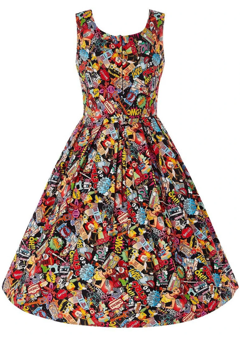 New In Dolly & Dotty Amanda Pop Art 50's Swing Dress Multi