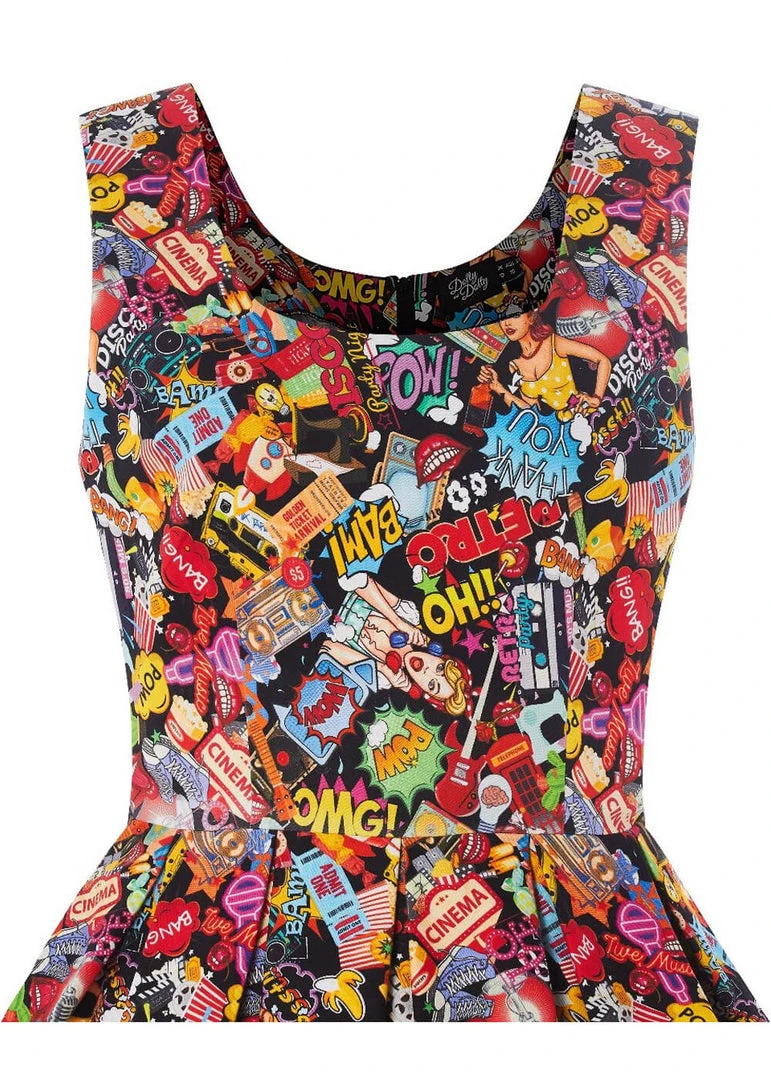 New In Dolly & Dotty Amanda Pop Art 50's Swing Dress Multi