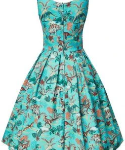New In Dolly & Dotty Amanda Dinosaur 50's Swing Dress Green