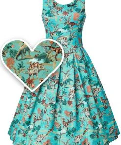 New In Dolly & Dotty Amanda Dinosaur 50's Swing Dress Green