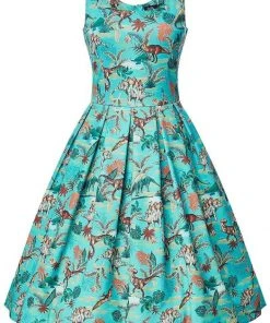New In Dolly & Dotty Amanda Dinosaur 50's Swing Dress Green