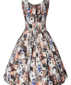 Dolly & Dotty Amanda Furry Cat 50's Swing Dress Multi New In