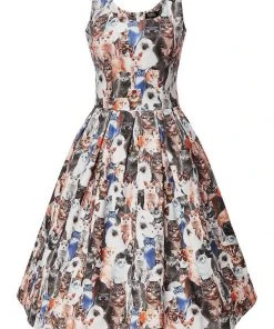 Dolly & Dotty Amanda Furry Cat 50's Swing Dress Multi New In