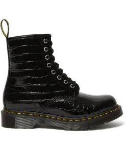 New In Dr. Martens 1460 Patent Croc Boots Black