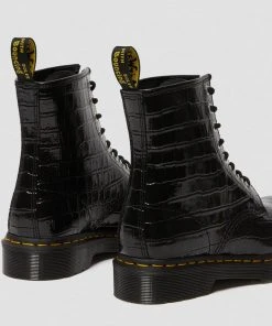 New In Dr. Martens 1460 Patent Croc Boots Black
