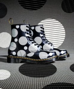 Dr. Martens 1460 Polka Dot Leather Boots Black White New In