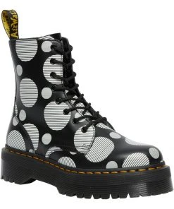 Dr. Martens Jadon Polka Dot Leather Platform Boots Black White