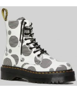 Dr. Martens Jadon Polka Dot Leather Platform Boots White Black