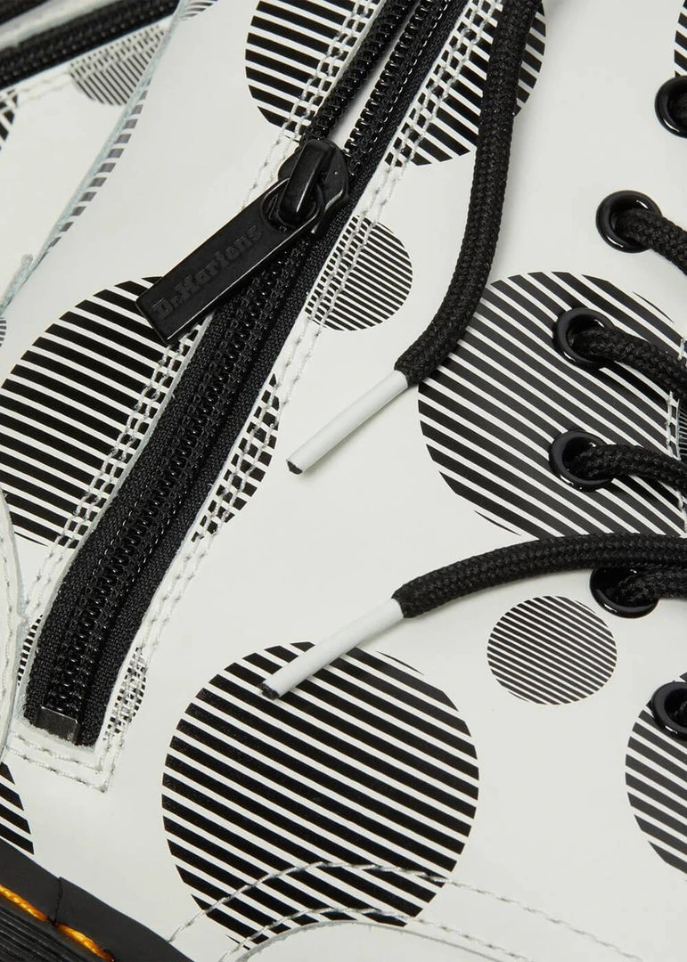 Dr. Martens Jadon Polka Dot Leather Platform Boots White Black