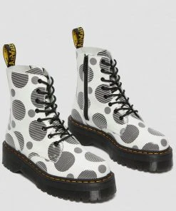 Dr. Martens Jadon Polka Dot Leather Platform Boots White Black