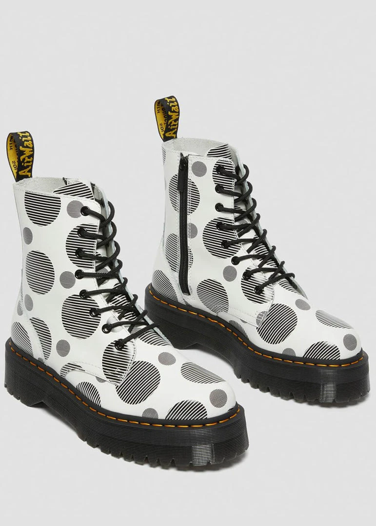 Dr. Martens Jadon Polka Dot Leather Platform Boots White Black