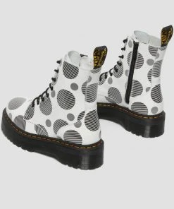 Dr. Martens Jadon Polka Dot Leather Platform Boots White Black