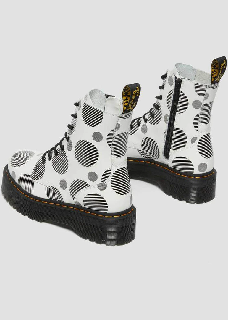 Dr. Martens Jadon Polka Dot Leather Platform Boots White Black
