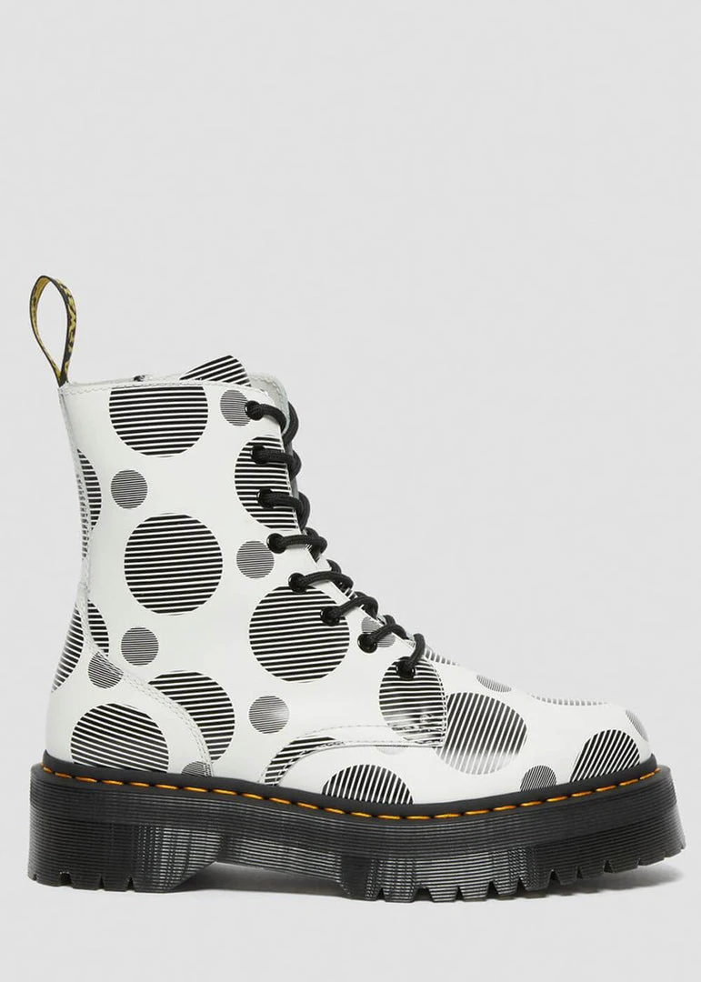 Dr. Martens Jadon Polka Dot Leather Platform Boots White Black