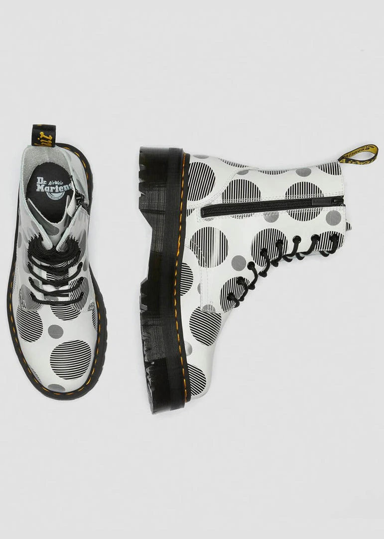 Dr. Martens Jadon Polka Dot Leather Platform Boots White Black