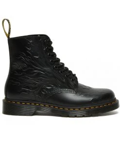 New In Dr. Martens 1460 Flame Smooth Leather Boots Black