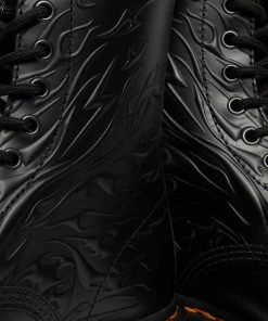 New In Dr. Martens 1460 Flame Smooth Leather Boots Black