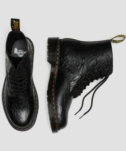 New In Dr. Martens 1460 Flame Smooth Leather Boots Black