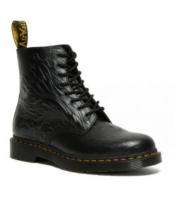 New In Dr. Martens 1460 Flame Smooth Leather Boots Black
