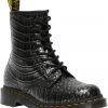 New In Dr. Martens 1460 W Gunmetal Wild Croc Boots Black