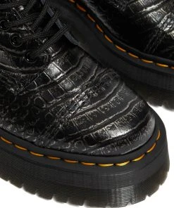 Dr. Martens Sinclair Gunmetal Wild Croc Platform Boots Black New In
