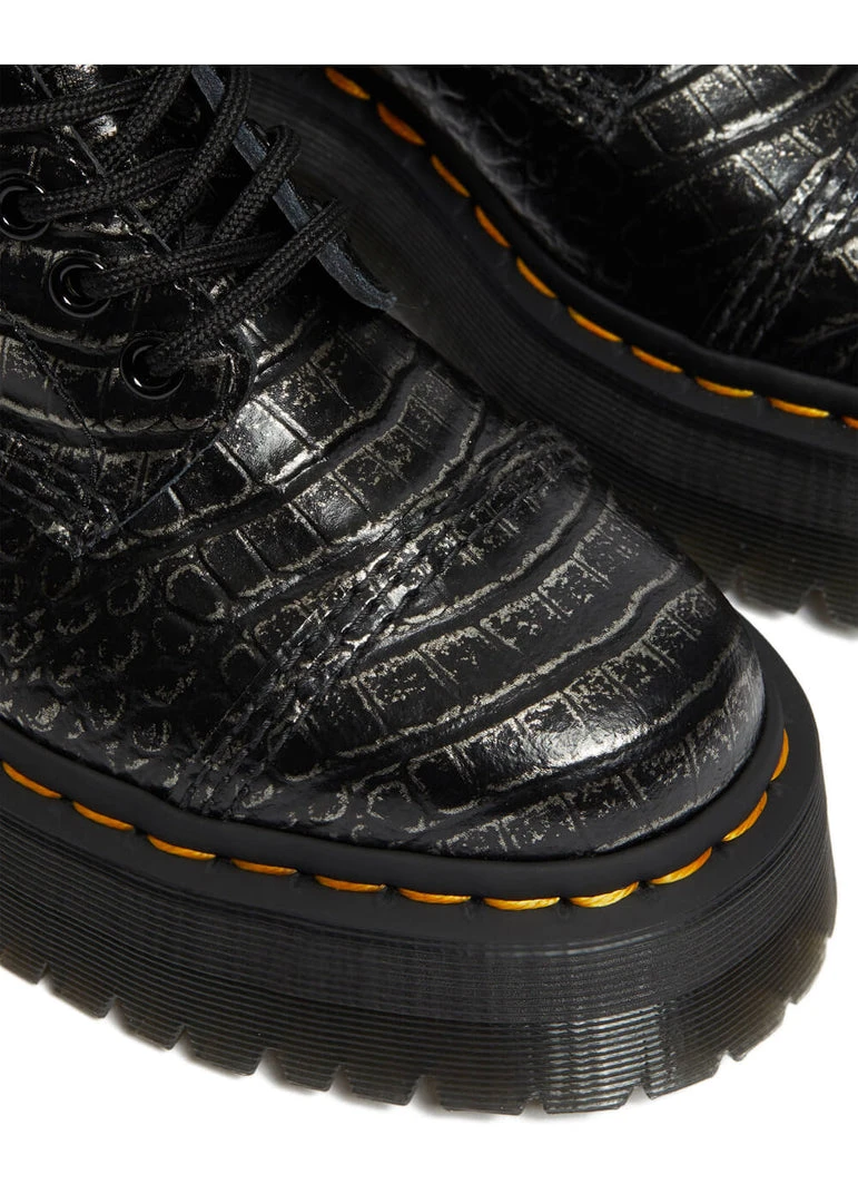 Dr. Martens Sinclair Gunmetal Wild Croc Platform Boots Black New In