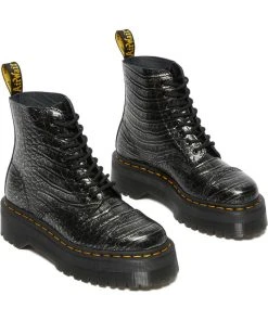 Dr. Martens Sinclair Gunmetal Wild Croc Platform Boots Black New In