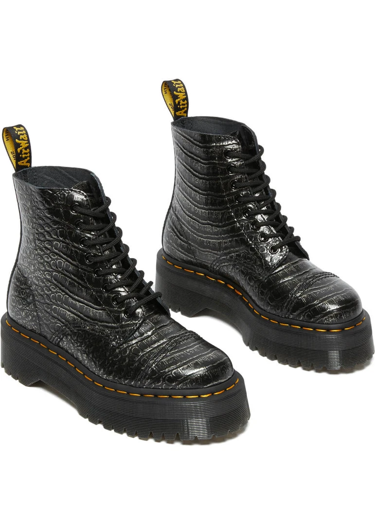 Dr. Martens Sinclair Gunmetal Wild Croc Platform Boots Black New In