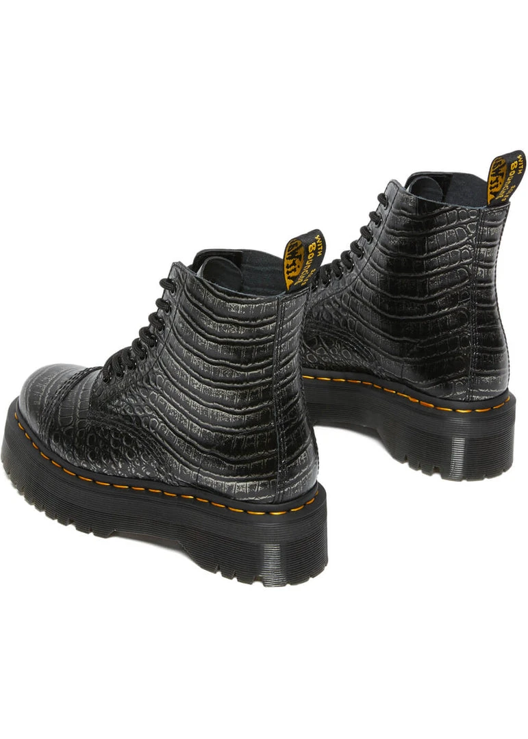 Dr. Martens Sinclair Gunmetal Wild Croc Platform Boots Black New In