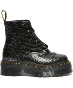 Dr. Martens Sinclair Gunmetal Wild Croc Platform Boots Black New In