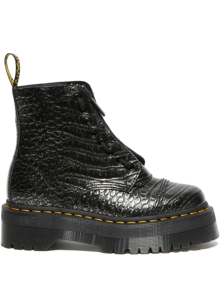Dr. Martens Sinclair Gunmetal Wild Croc Platform Boots Black New In