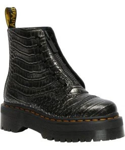 Dr. Martens Sinclair Gunmetal Wild Croc Platform Boots Black New In