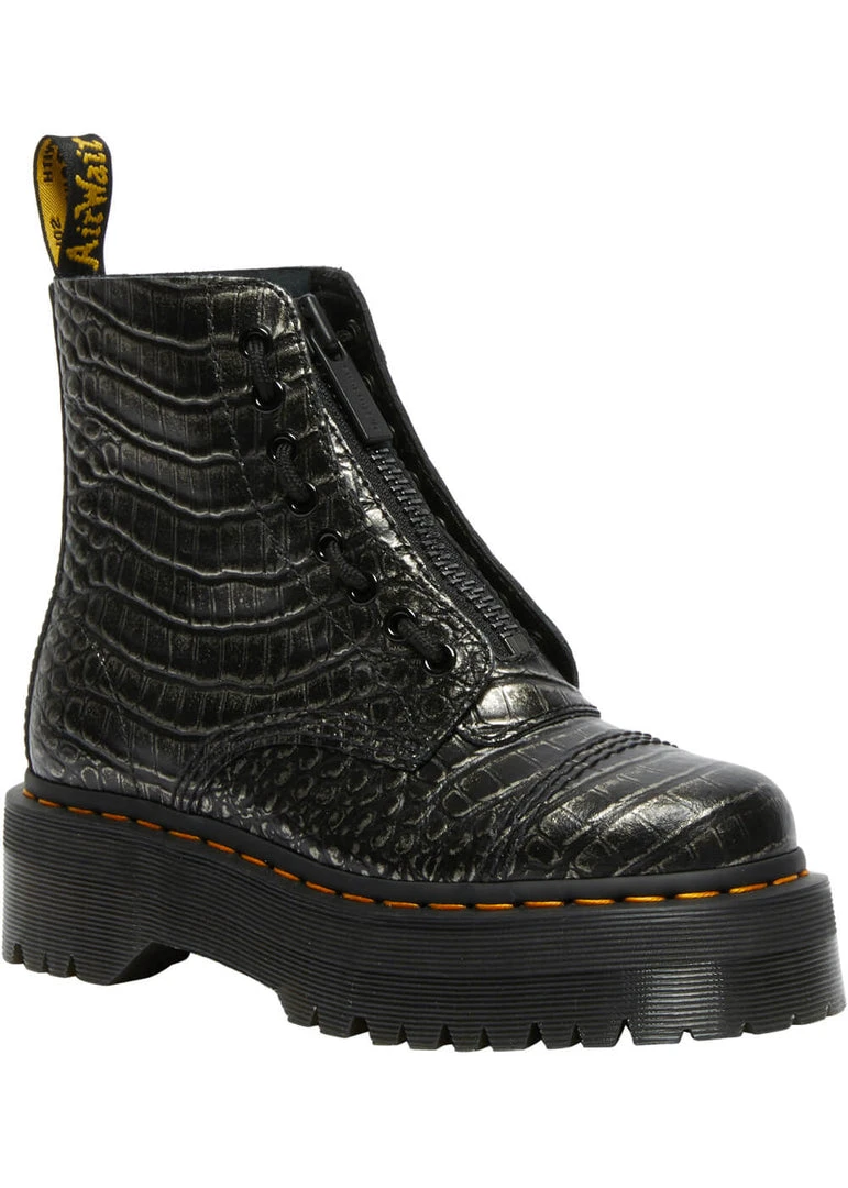 Dr. Martens Sinclair Gunmetal Wild Croc Platform Boots Black New In