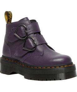 New In Dr. Martens Devon Heart Platform Boots Blackcurrent Purple