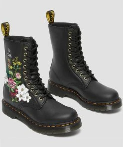 New In Dr. Martens 1490 Bloom Nappa Leather 10-Eyes Boots Black