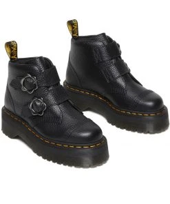 New In Dr. Martens Devon Flower Soft Leather Platform Boots Black