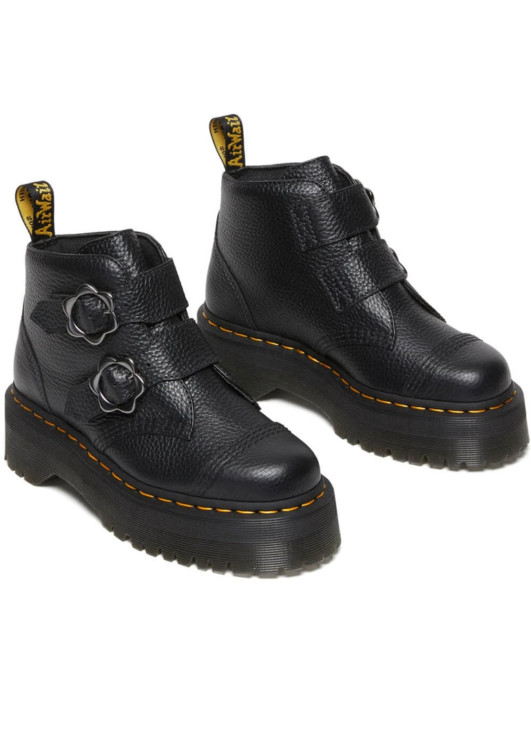 New In Dr. Martens Devon Flower Soft Leather Platform Boots Black