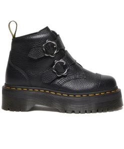 New In Dr. Martens Devon Flower Soft Leather Platform Boots Black