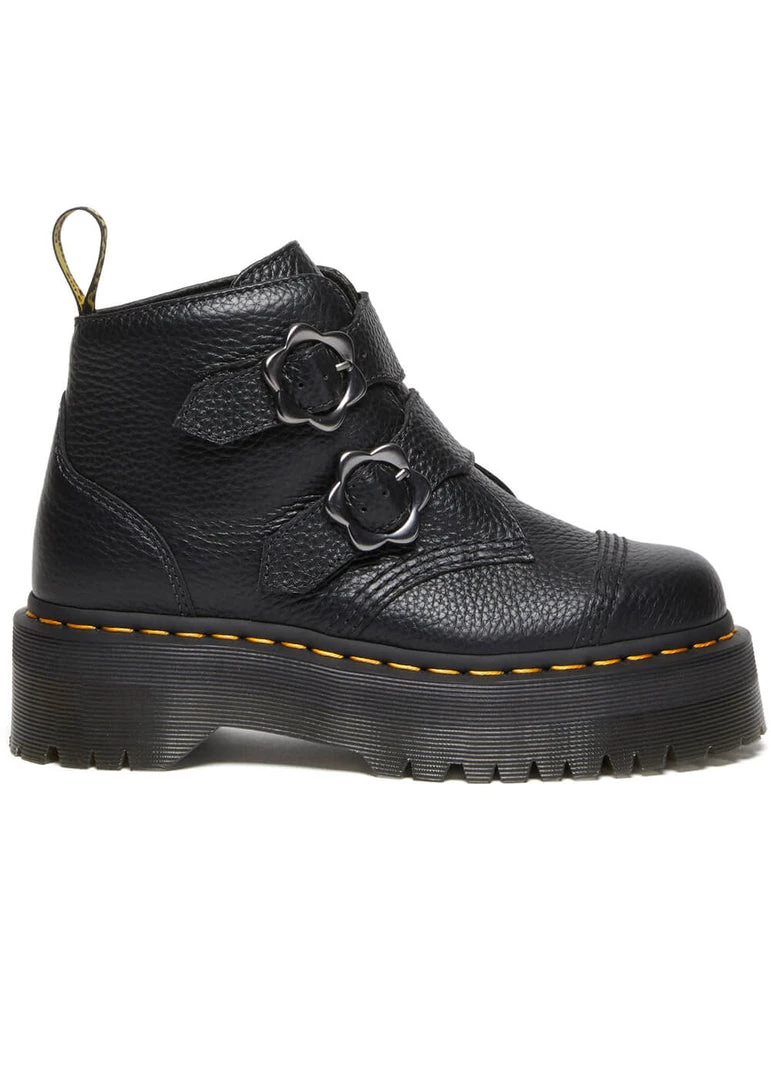 New In Dr. Martens Devon Flower Soft Leather Platform Boots Black