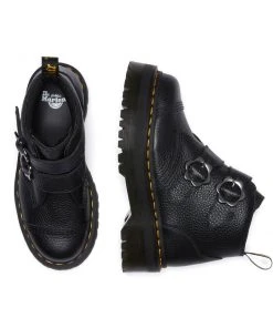 New In Dr. Martens Devon Flower Soft Leather Platform Boots Black