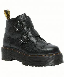 New In Dr. Martens Devon Flower Soft Leather Platform Boots Black