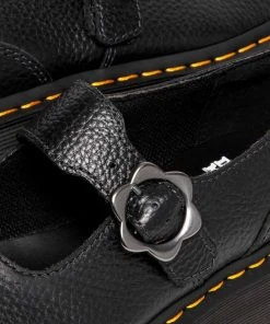 New In Dr. Martens Addina Flower Quad Platform Mary Janes Black