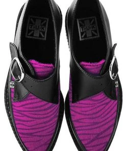 T.U.K Zebra Buckle Pointed Vegan Creepers Black Purple