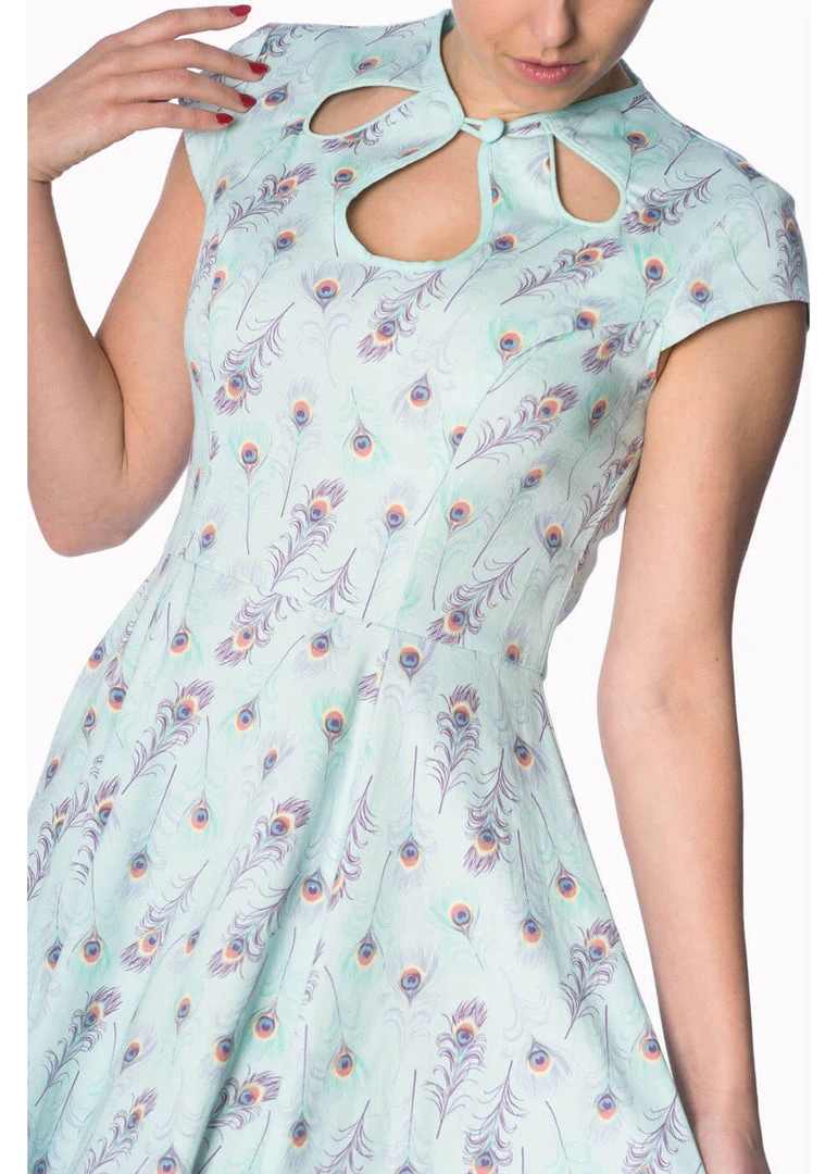 Dresses Banned Peacock Feather 50's Swing Dress Blue