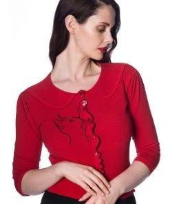 New In Banned Cat Scallop Collar 40's Cardigan Red